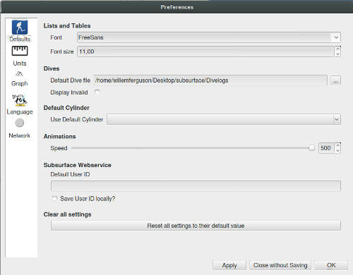 FIGURE: Preferences defaults page